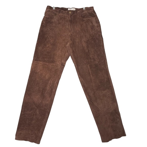 margaret godfrey Denim - Margaret Godfrey‎ Brown Suede Leather Pants Size 14 High Rise Vintage Style